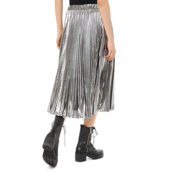 Michael Kors Pleated Silver Metallic Lamé Skirt with Elastic Waist S/M - Picture 9 of 10